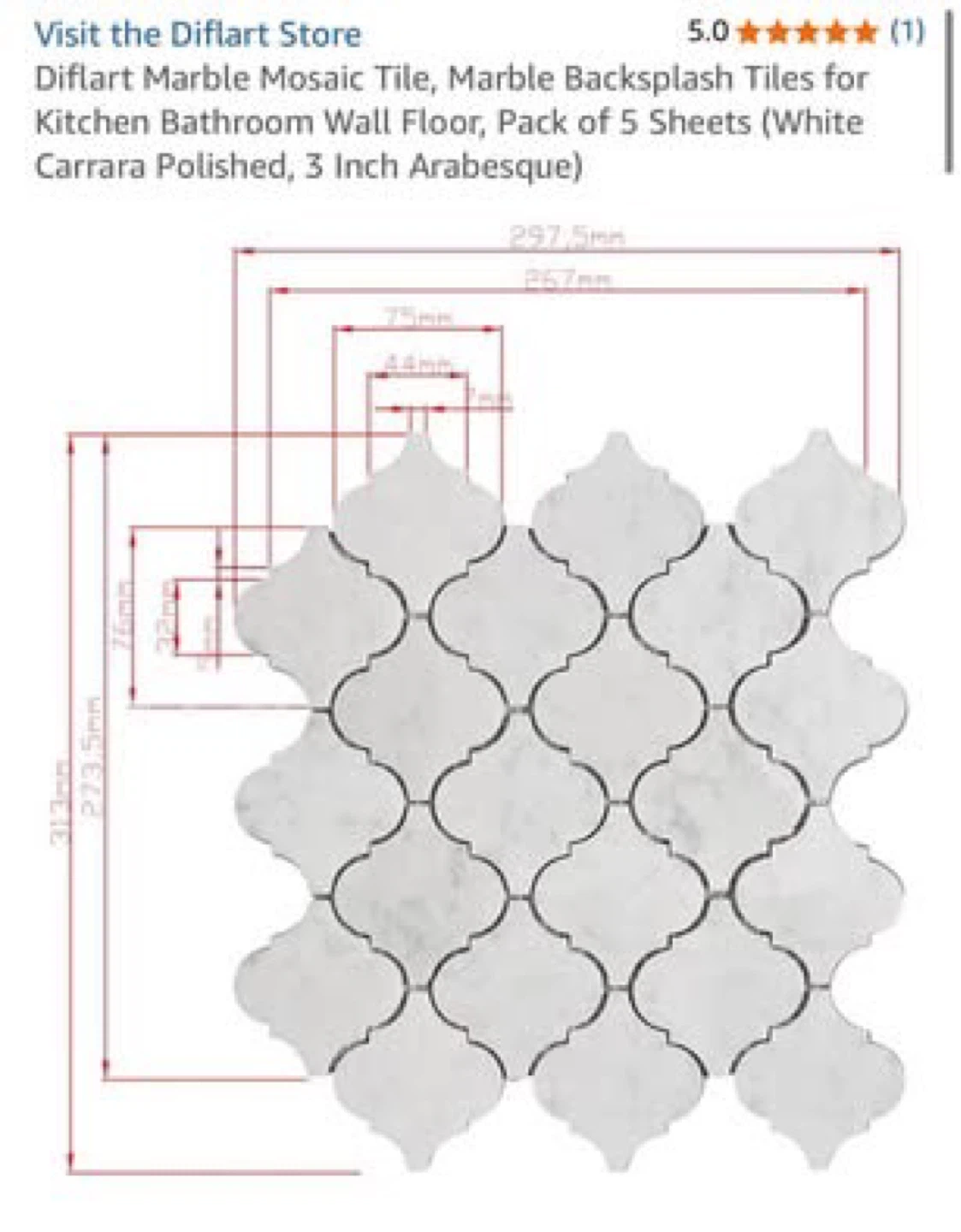 White Marble Arabesque Mosaic Tiles 5 ft.² - photo 3