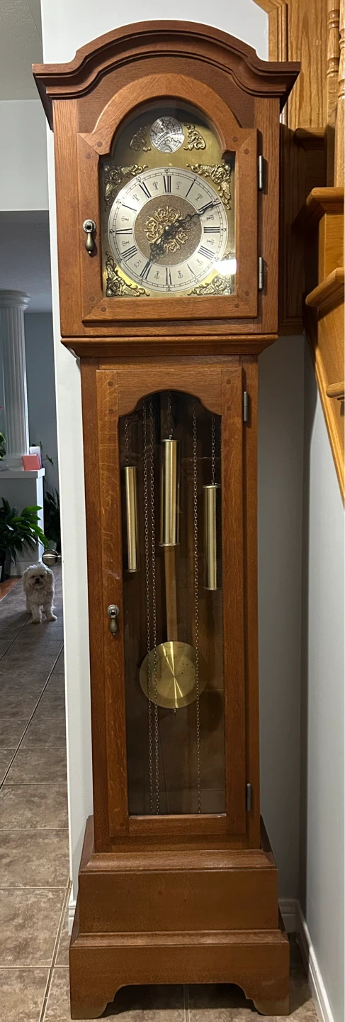 Oak Grandfather Clock with Chimes and Pendulum