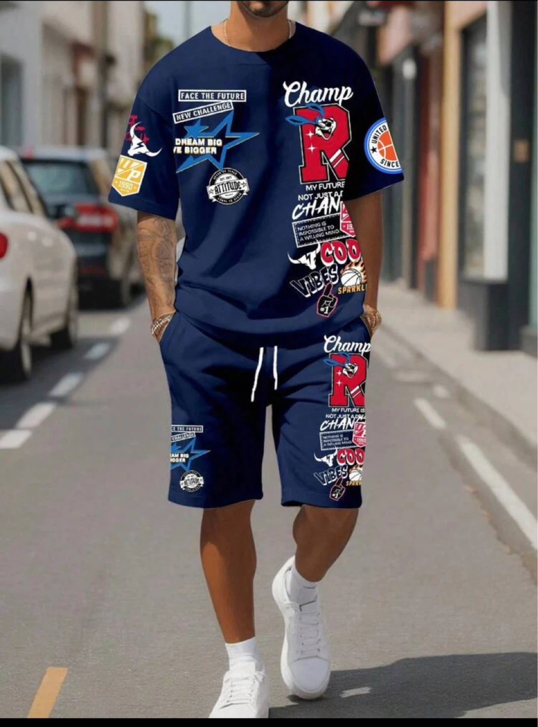 Men's Graphic Print T-Shirt and Shorts Set - photo 2