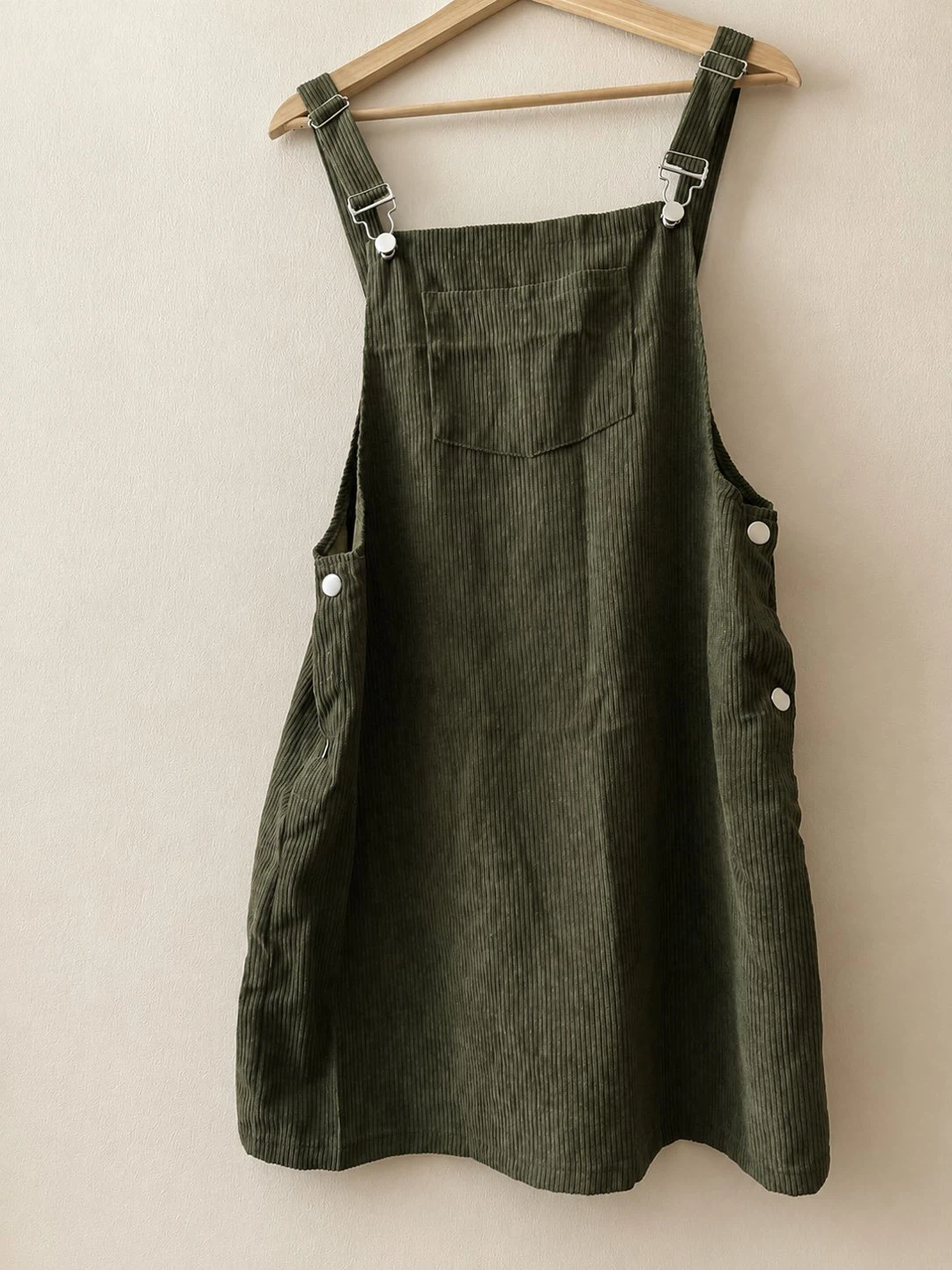 Corduroy Pinafore Dress - Olive Green