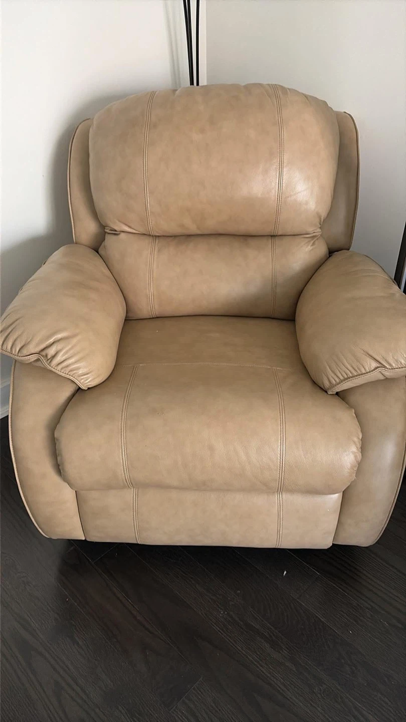 Tan Leather Sofa Set and Recliner with Coffee table and Ottoman