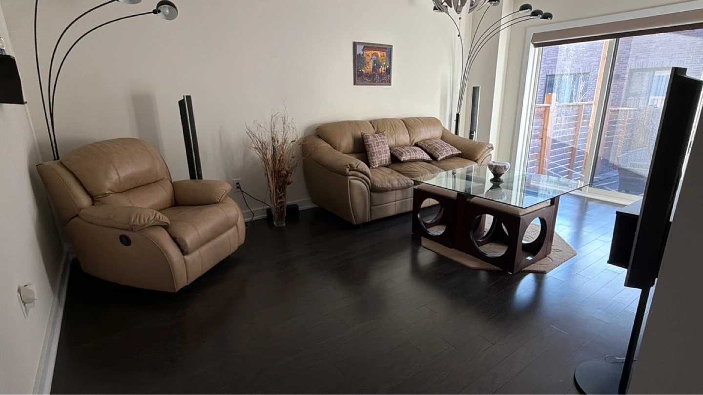 Tan Leather Sofa Set and Recliner with Coffee table and Ottoman - photo 2