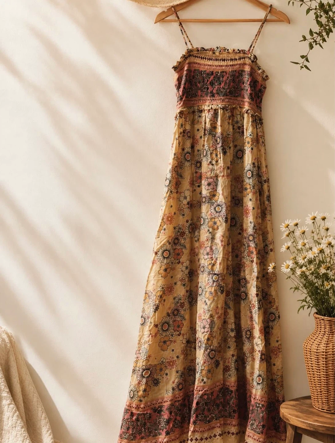 Floral Print Maxi Dress with Smocked Bodice