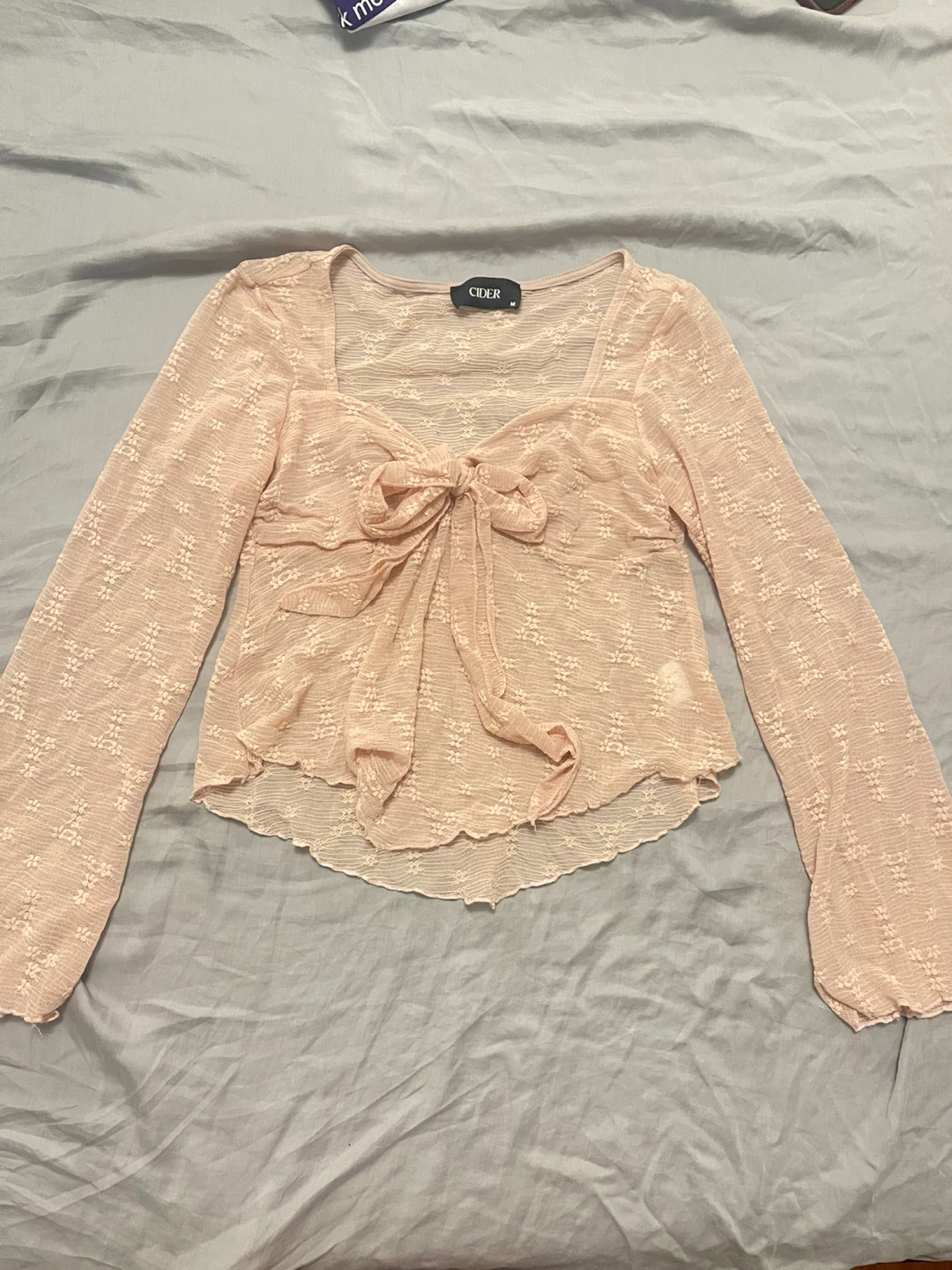 Cider Pink Sheer Bow Front Top