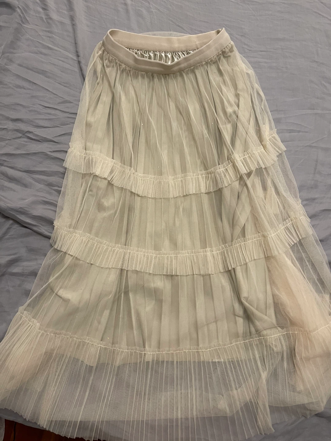 Cream Tiered Tulle Maxi Skirt