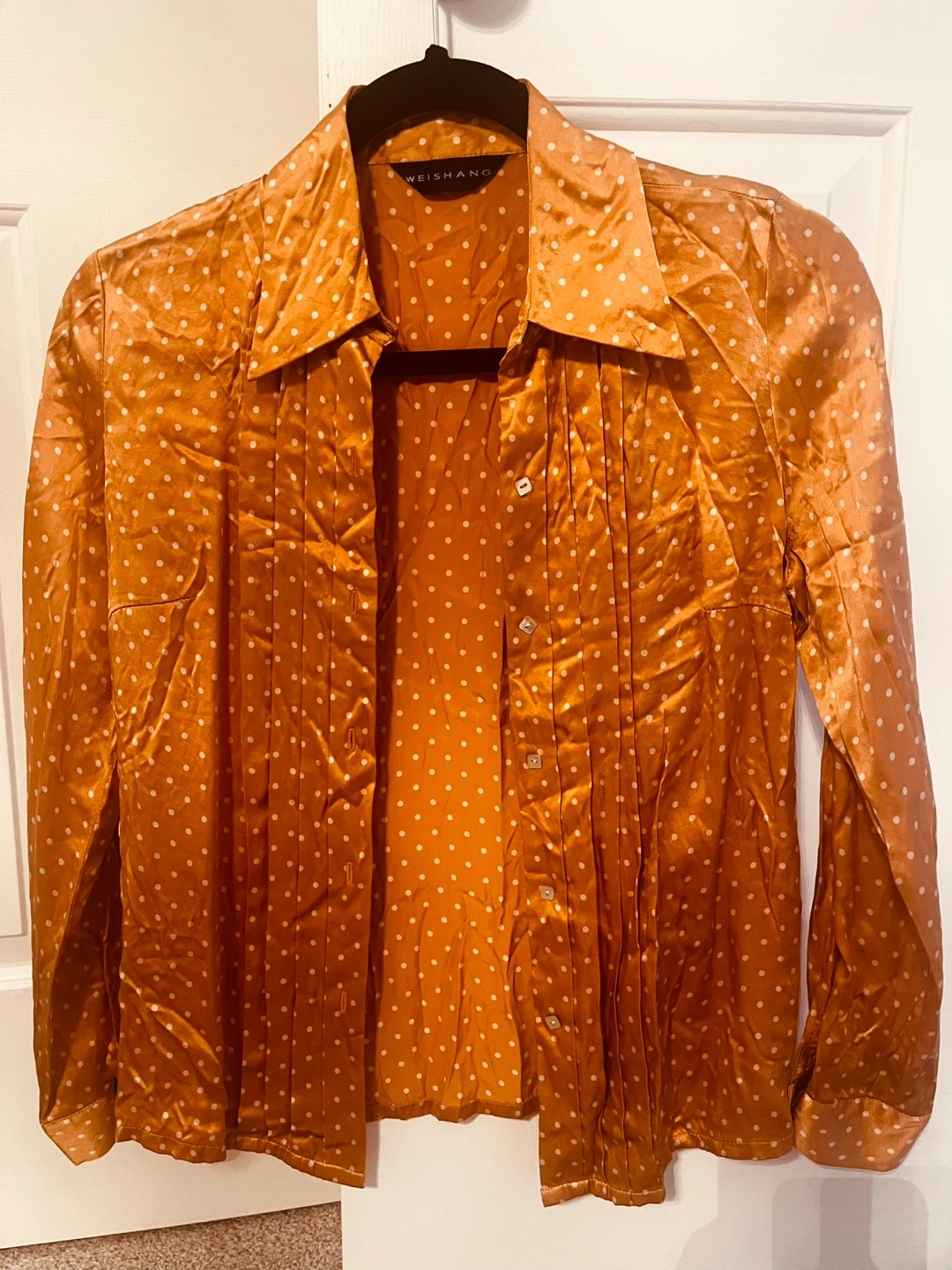 Sz- XS 100% Silk Polka Dot Button-Up Shirt