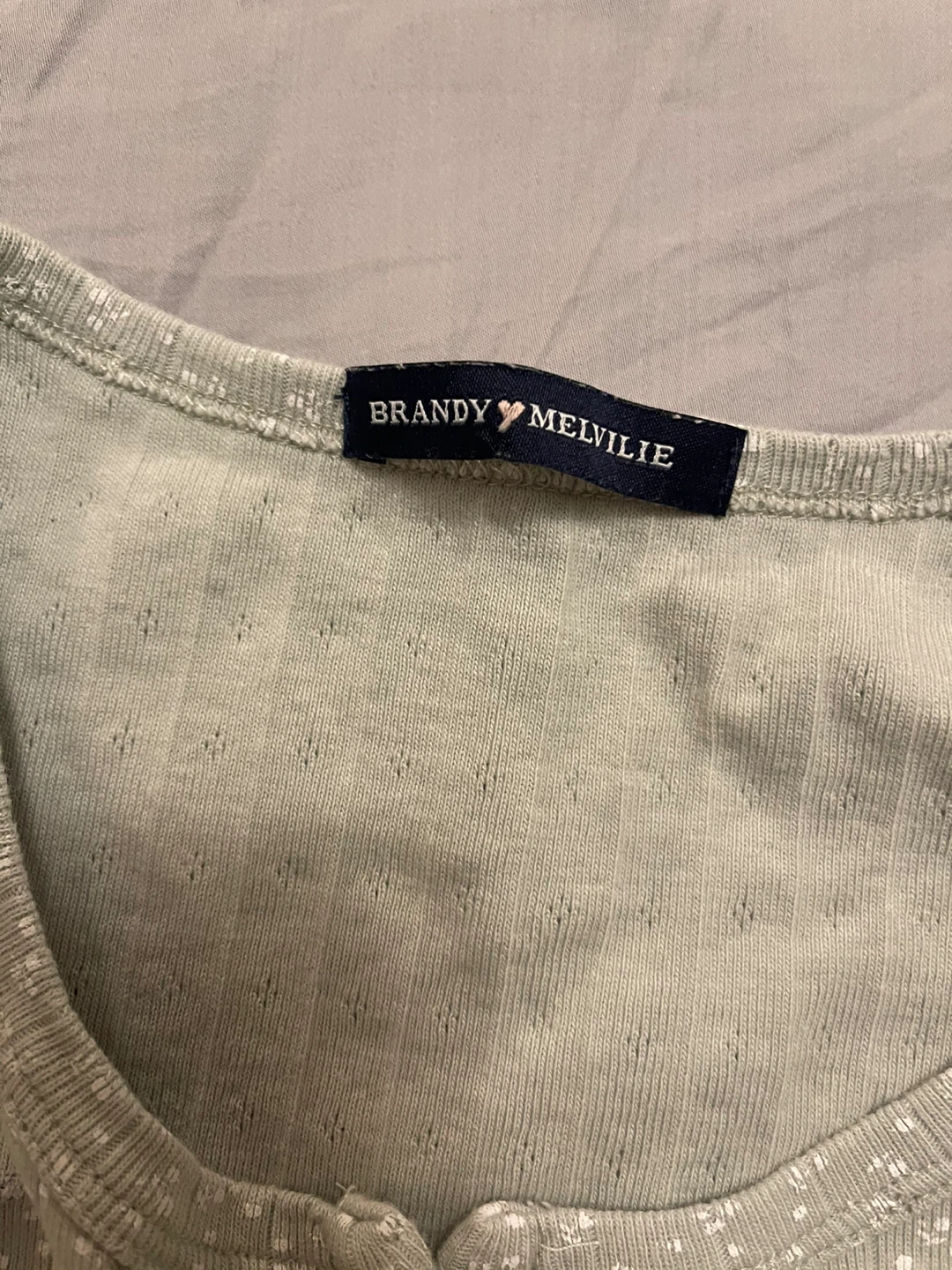 Brandy Melville Sage Green Floral Ribbed Henley Crop Top - photo 3