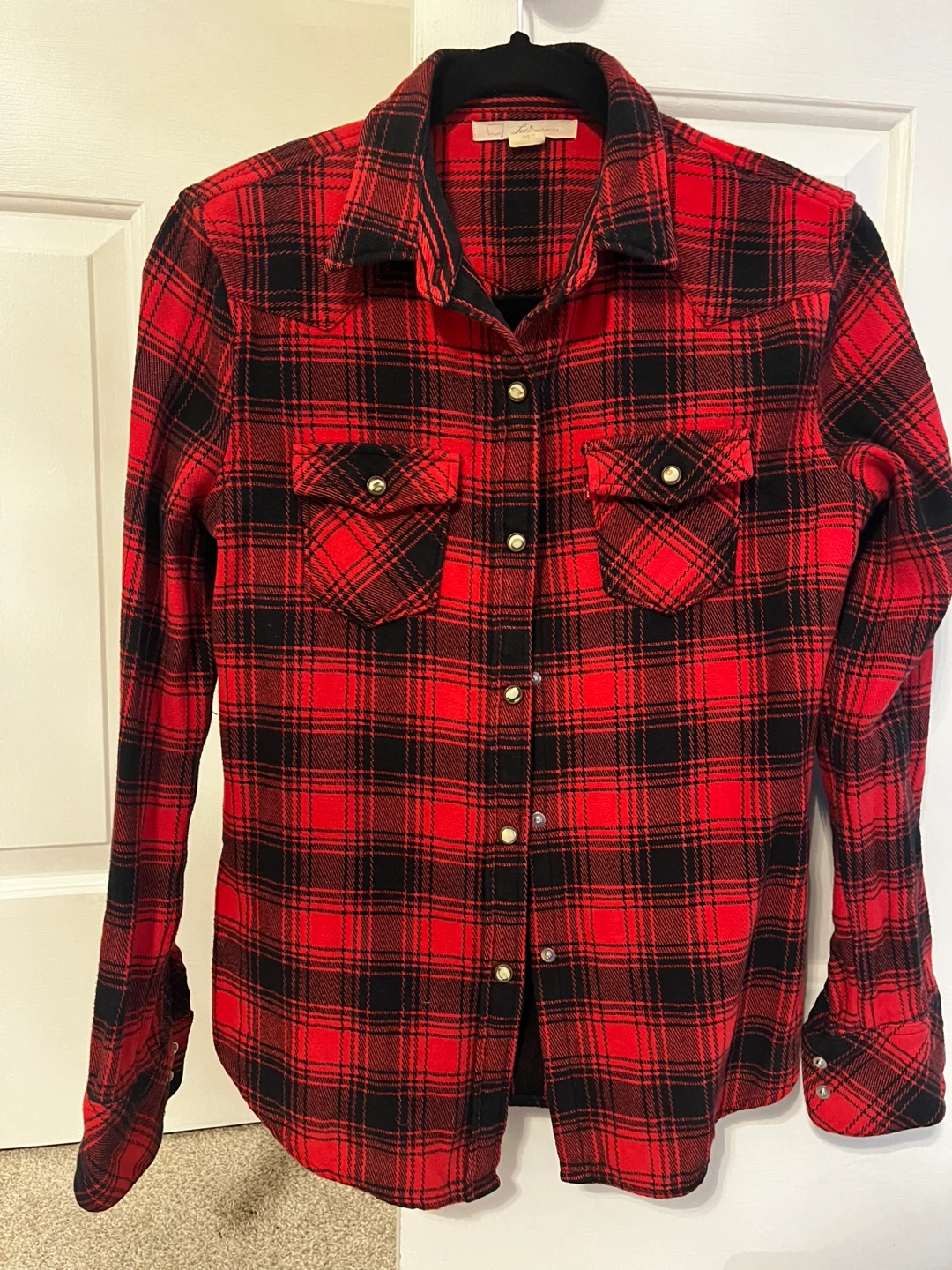 Sz S-M Levi's Red and Black Plaid Western Shirt - Size M