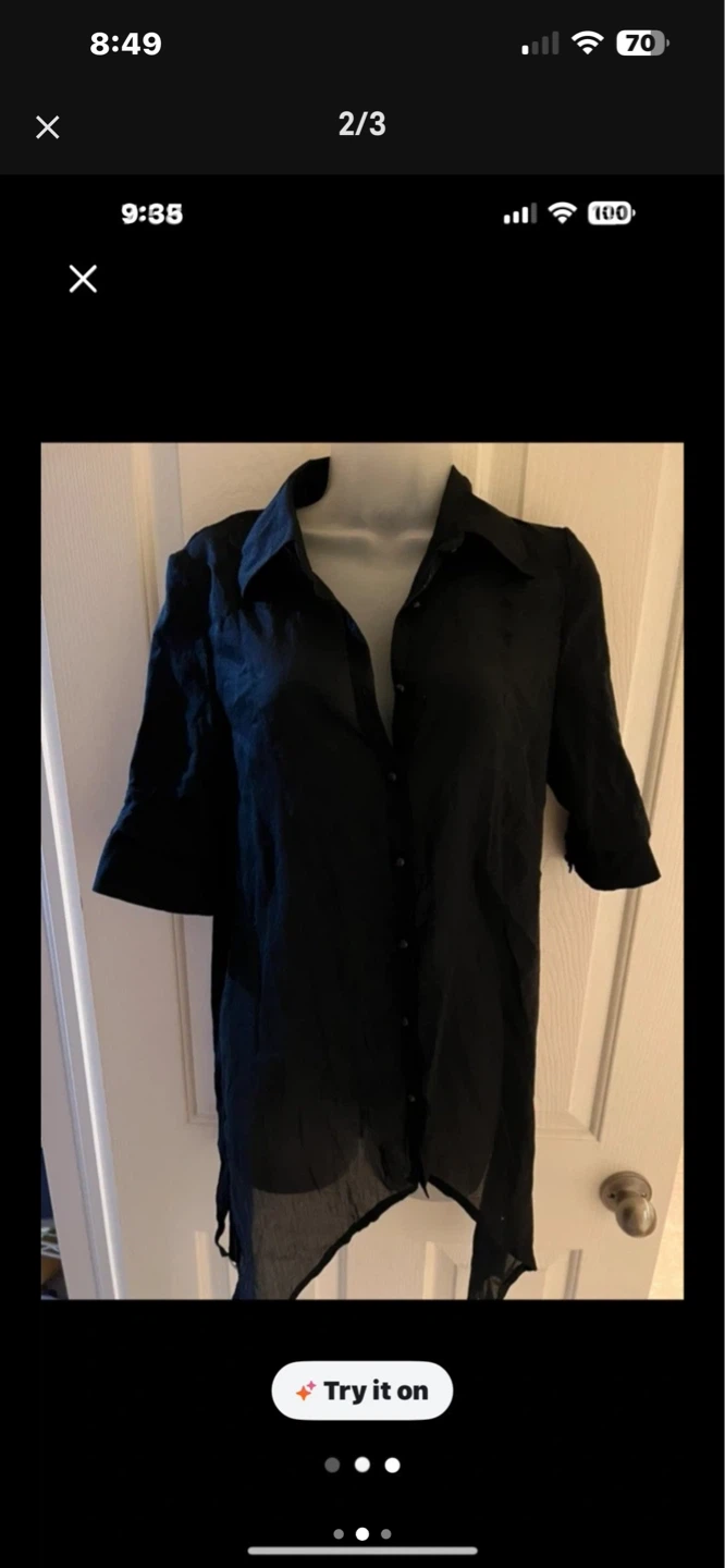 Kensie Black Button-Up Tie Waist Shirt Dress Size S
