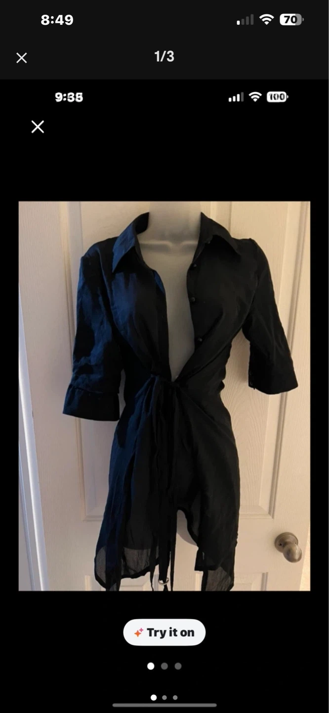 Kensie Black Button-Up Tie Waist Shirt Dress Size S - photo 2