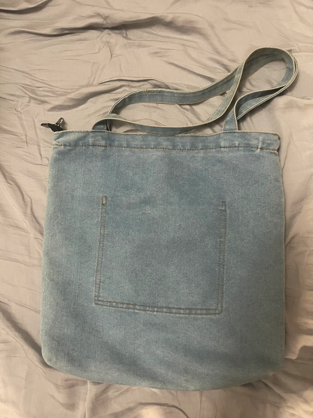 Light Wash Denim Tote Bag with Front Pocket - photo 2