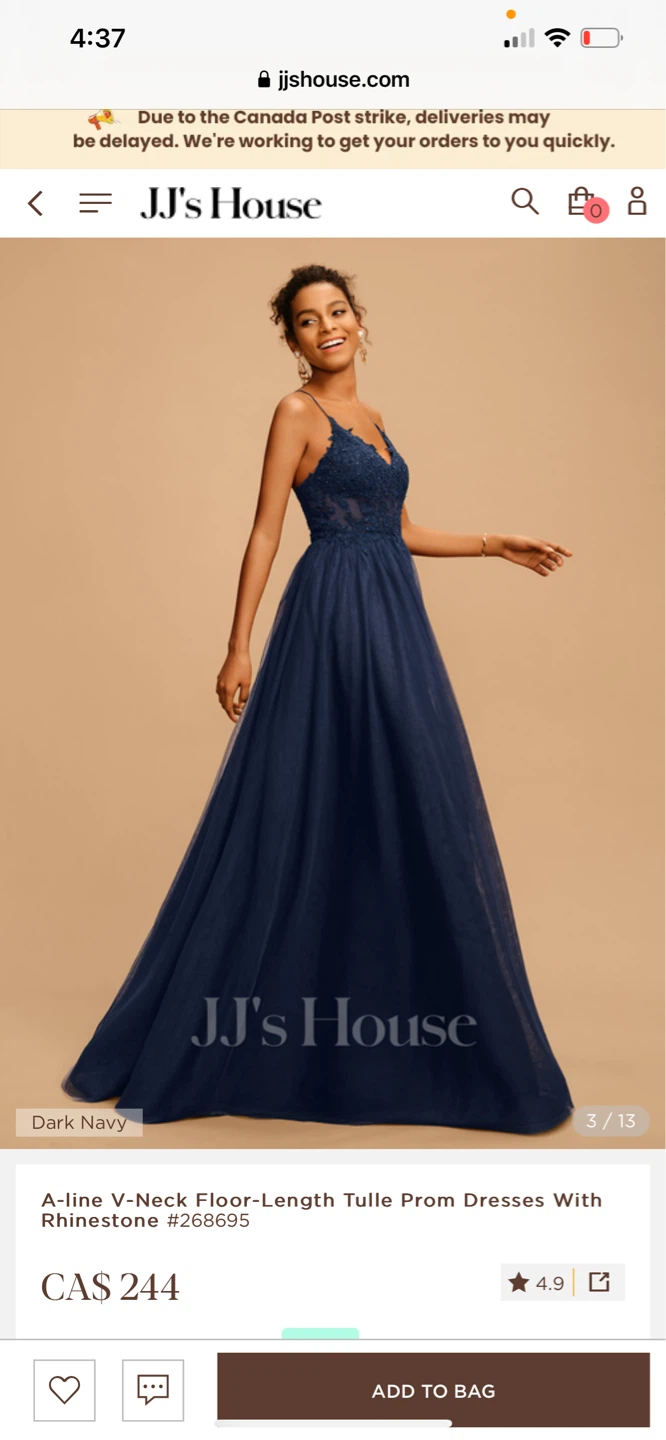 JJ's House A-line V-Neck Tulle Prom Dress - Navy - photo 2