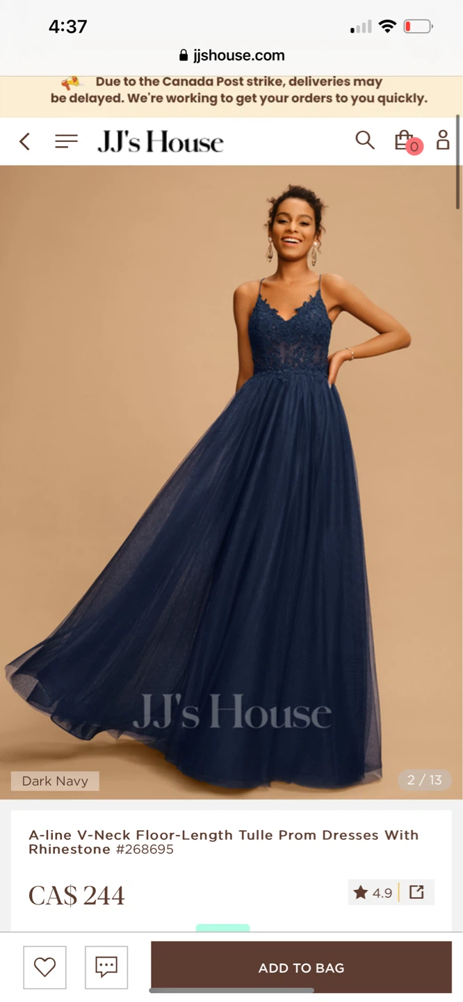 JJ's House A-line V-Neck Tulle Prom Dress - Navy