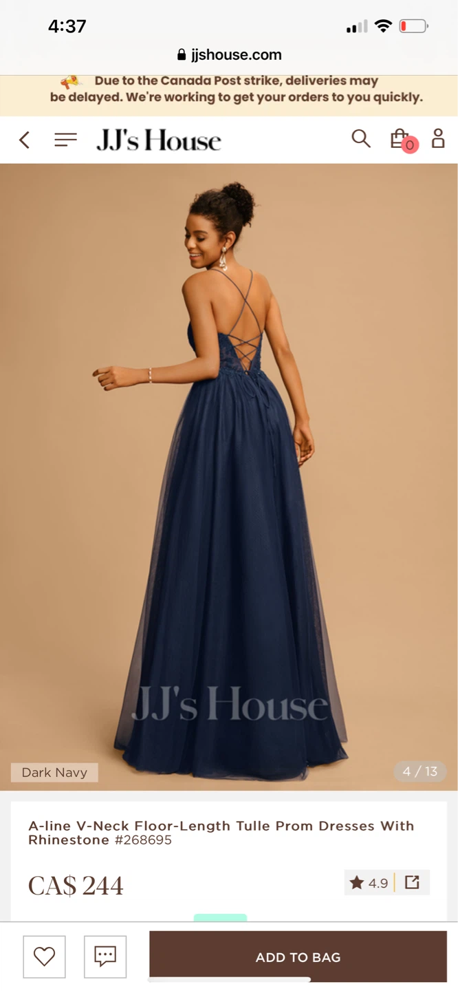 JJ's House A-line V-Neck Tulle Prom Dress - Navy - photo 3