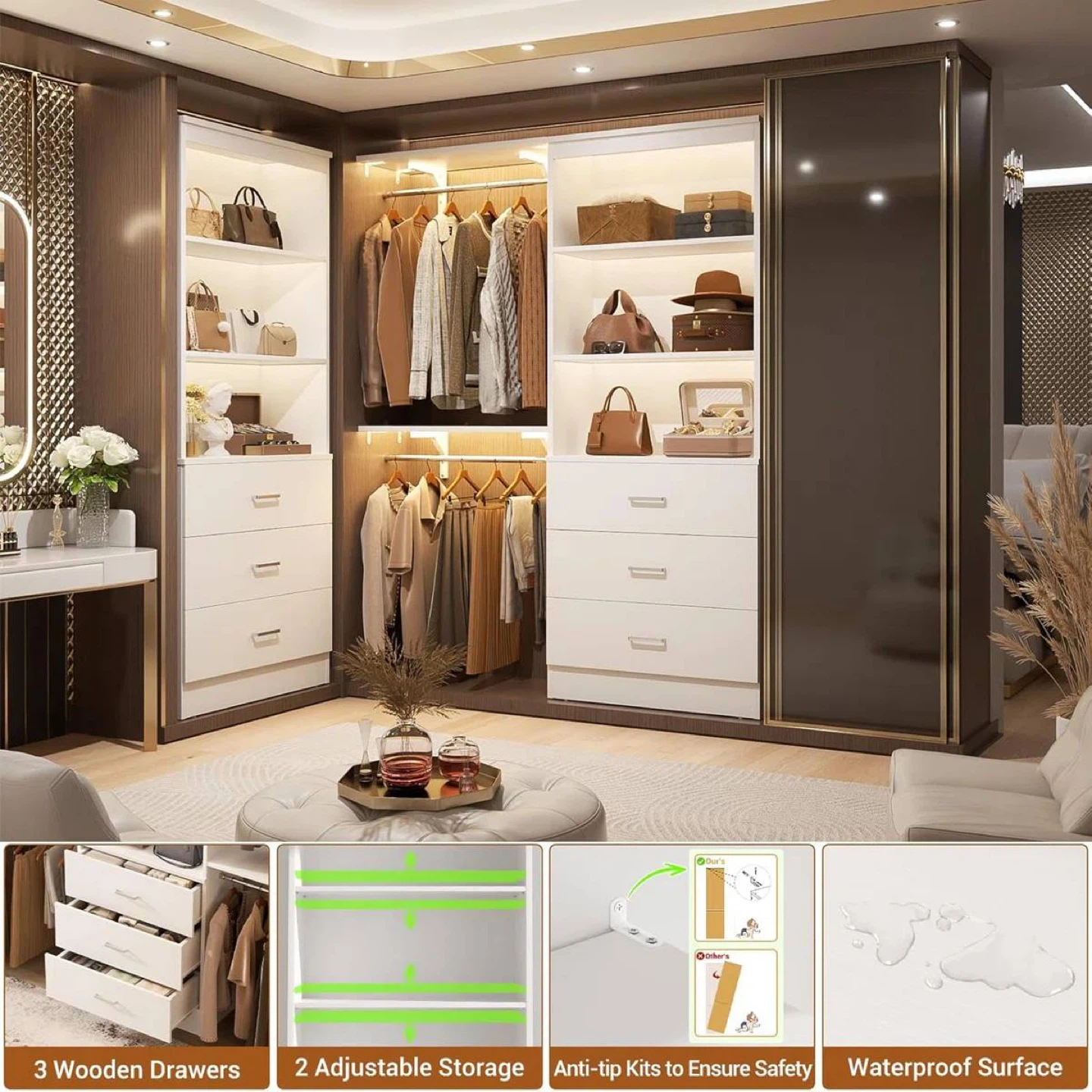 White Tall Storage Cabinet with 3 Drawers - photo 4