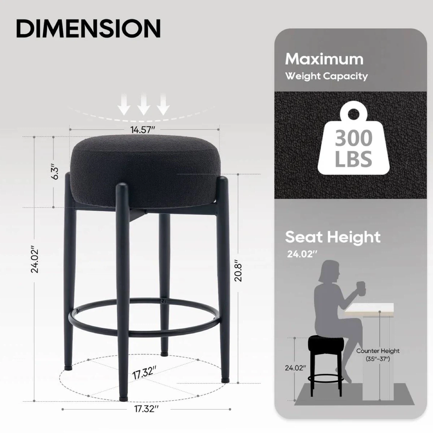 Sherpa Upholstered Counter Stools – Set of 2 - photo 3