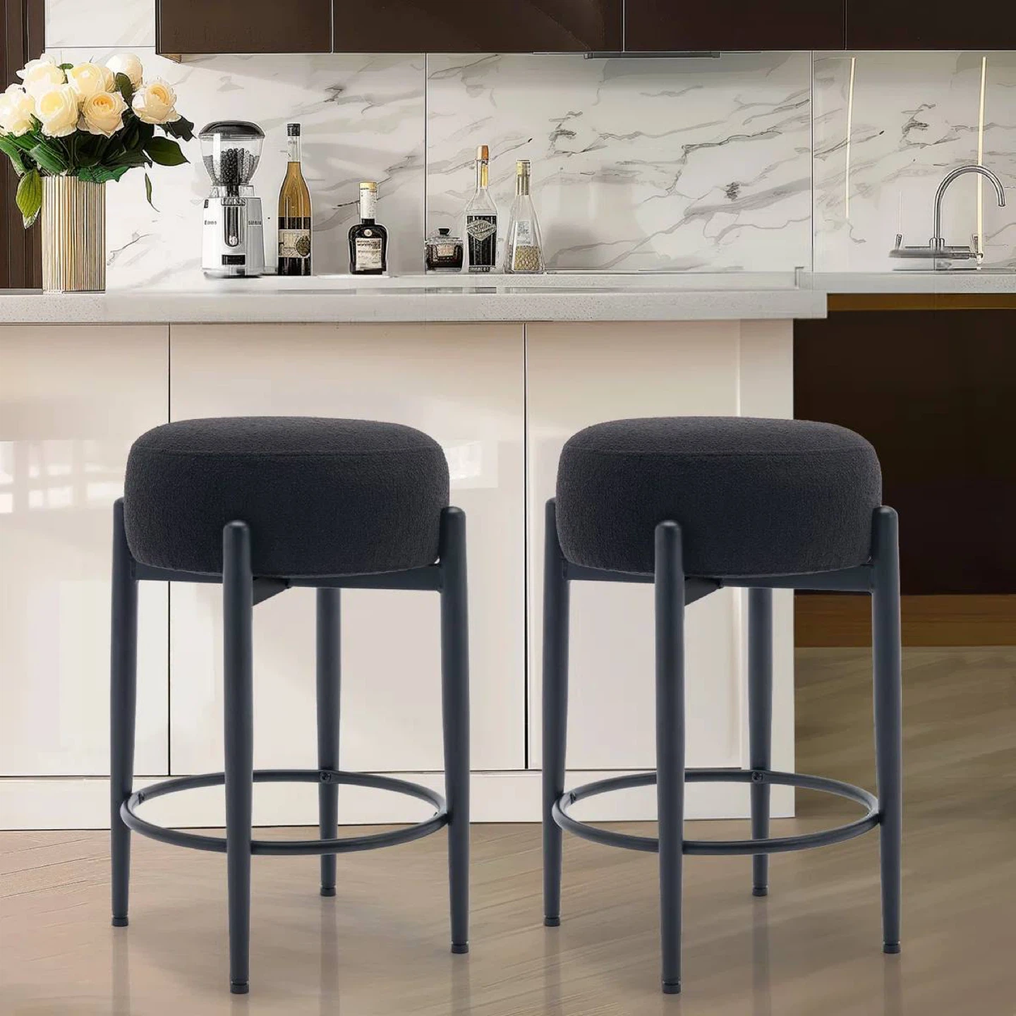 Sherpa Upholstered Counter Stools – Set of 2 - photo 2