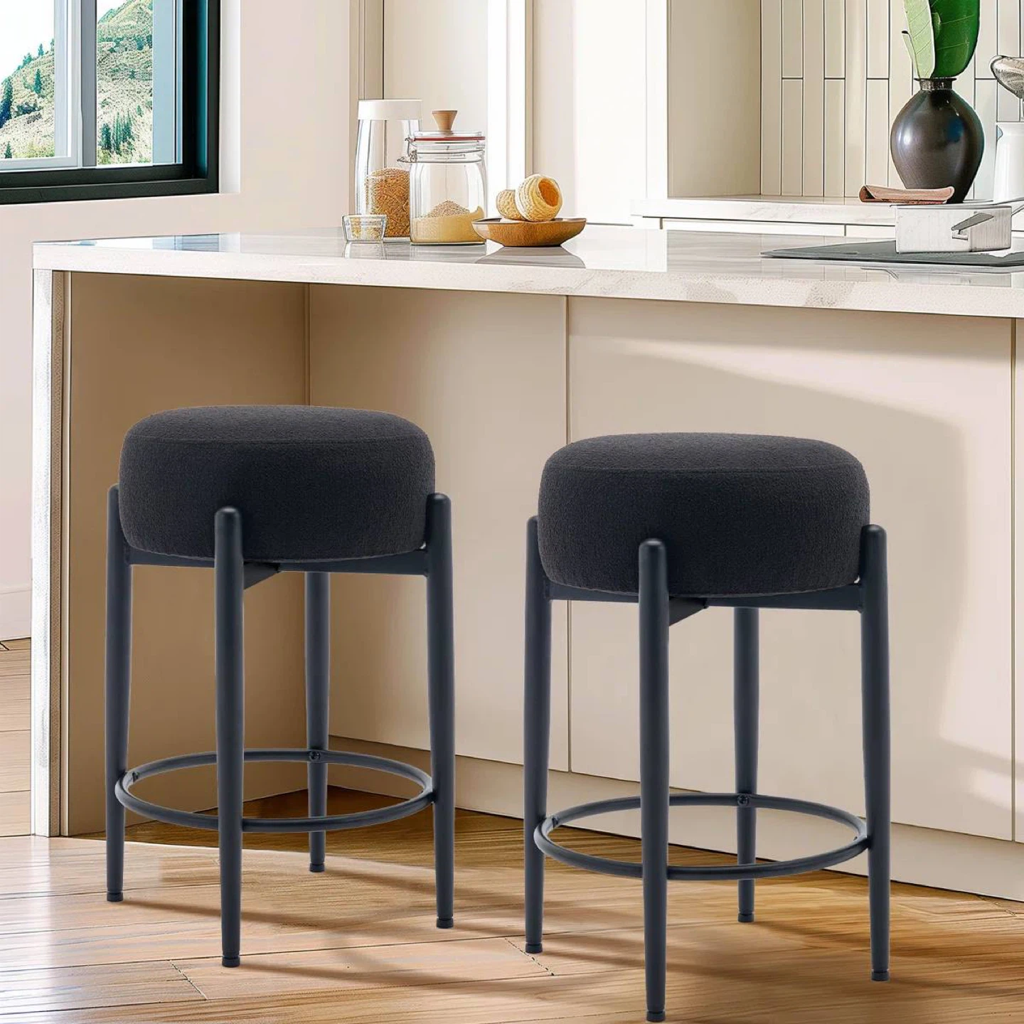 Sherpa Upholstered Counter Stools – Set of 2