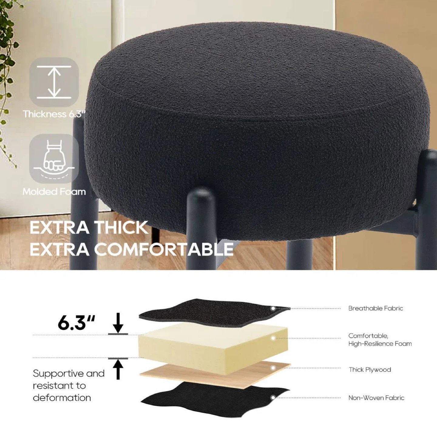 Sherpa Upholstered Counter Stools – Set of 2 - photo 5