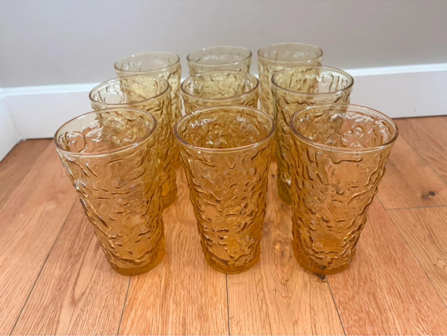 Vintage Amber Crinkle Glass Tumblers (9)