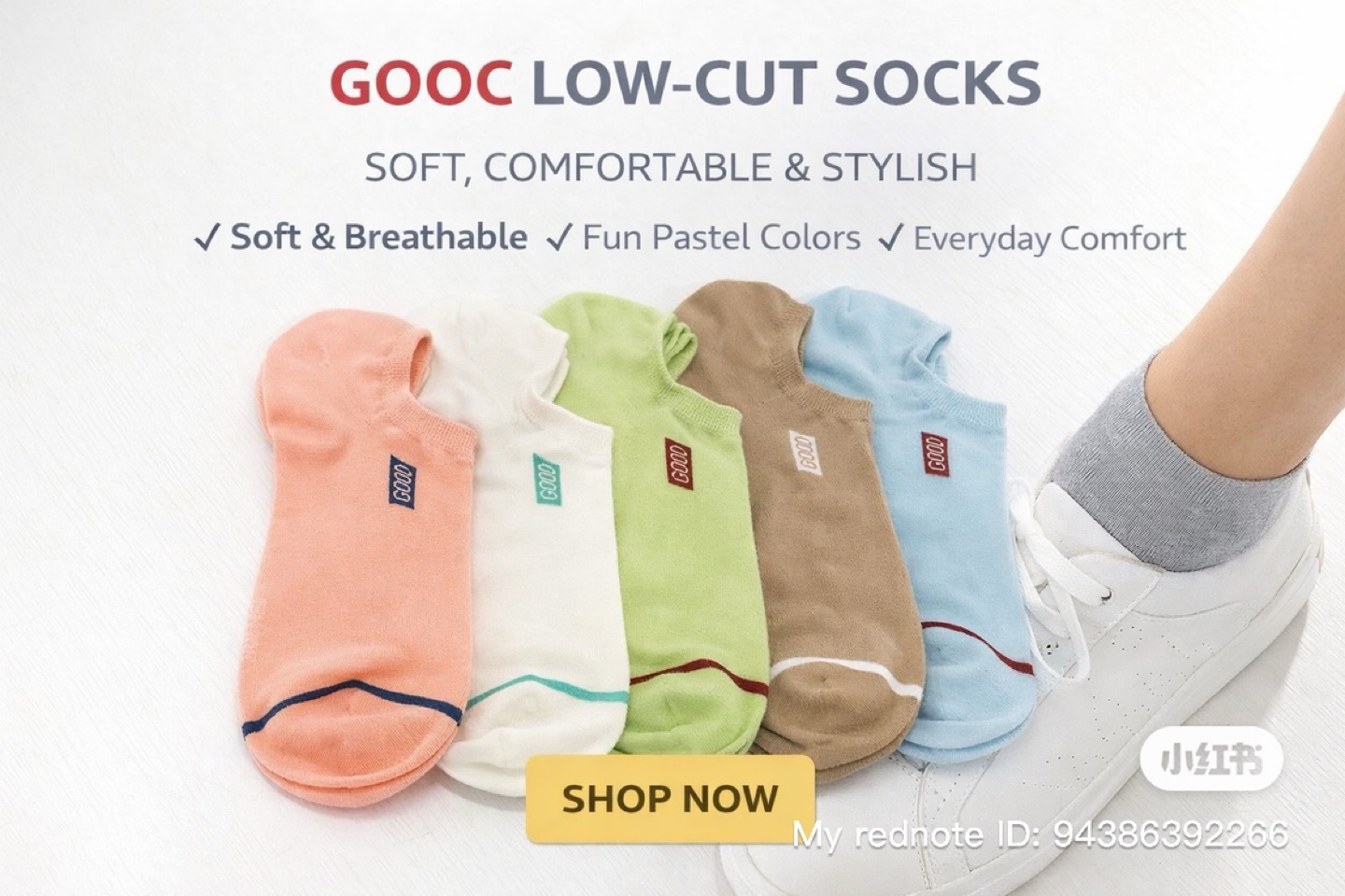 GOOC Low-Cut Socks - Soft & Breathable Pastel Colors