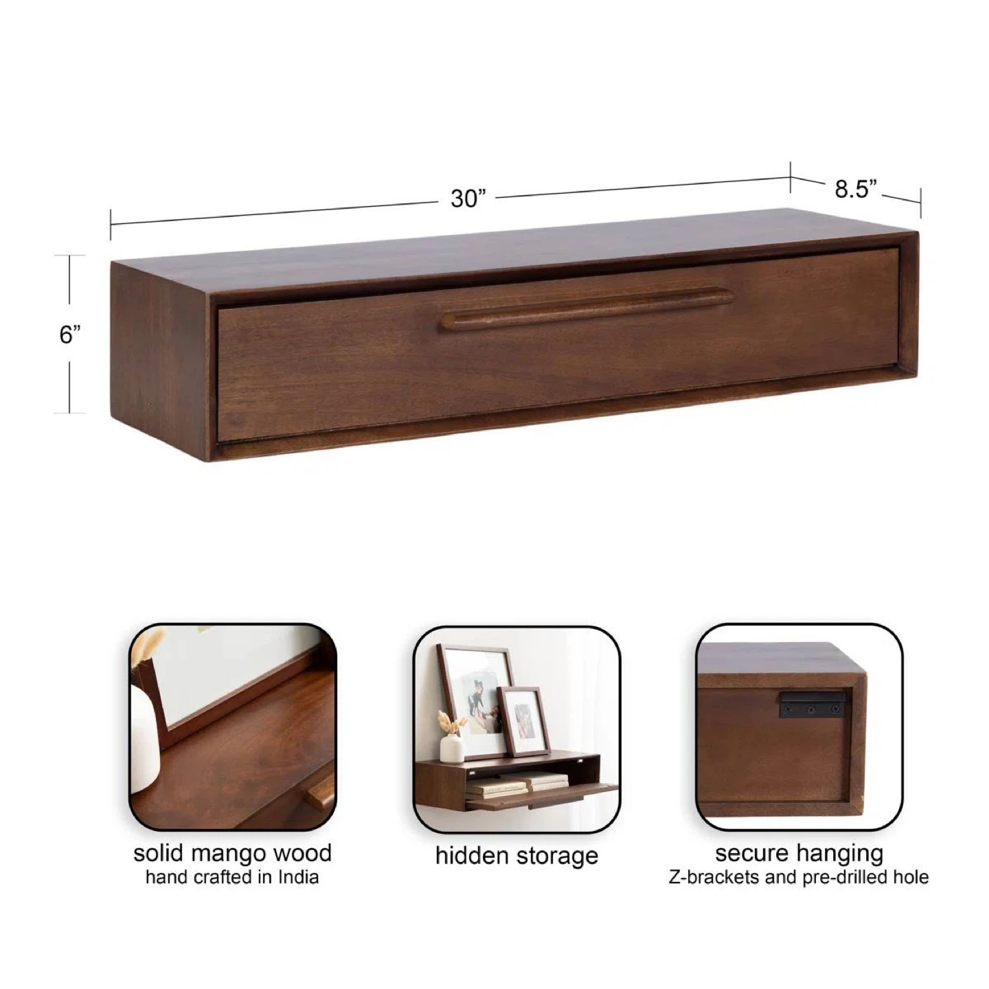 Floating Entryway Console Table – Dark Brown Wood - photo 5