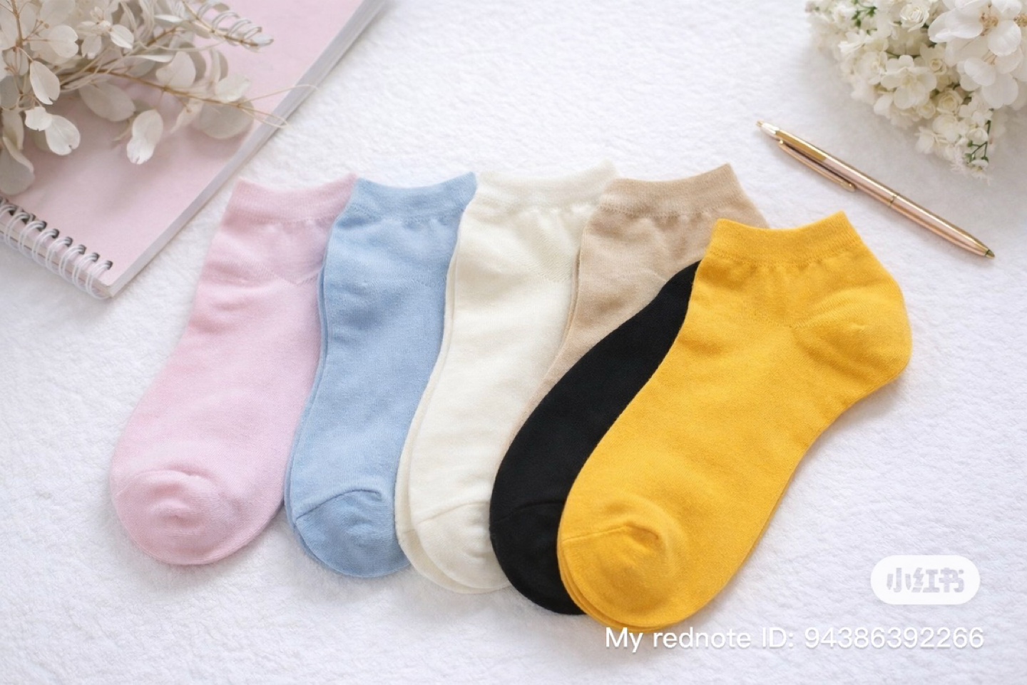 5 Pairs Ankle Socks - Pink, Blue, White, Black, Yellow