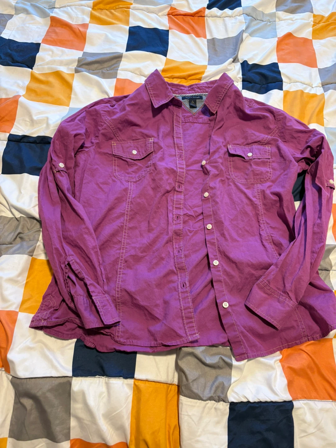 Tommy Hilfiger Women's Purple Button-Up Shirt - XL