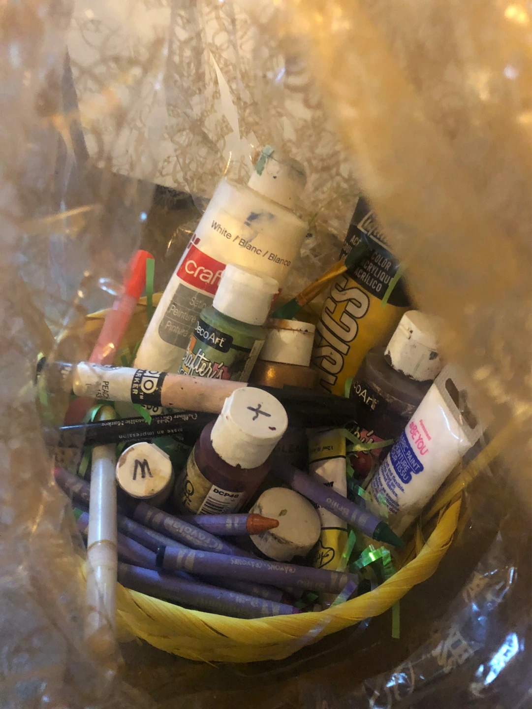 Assorted Art Supplies Craft Basket