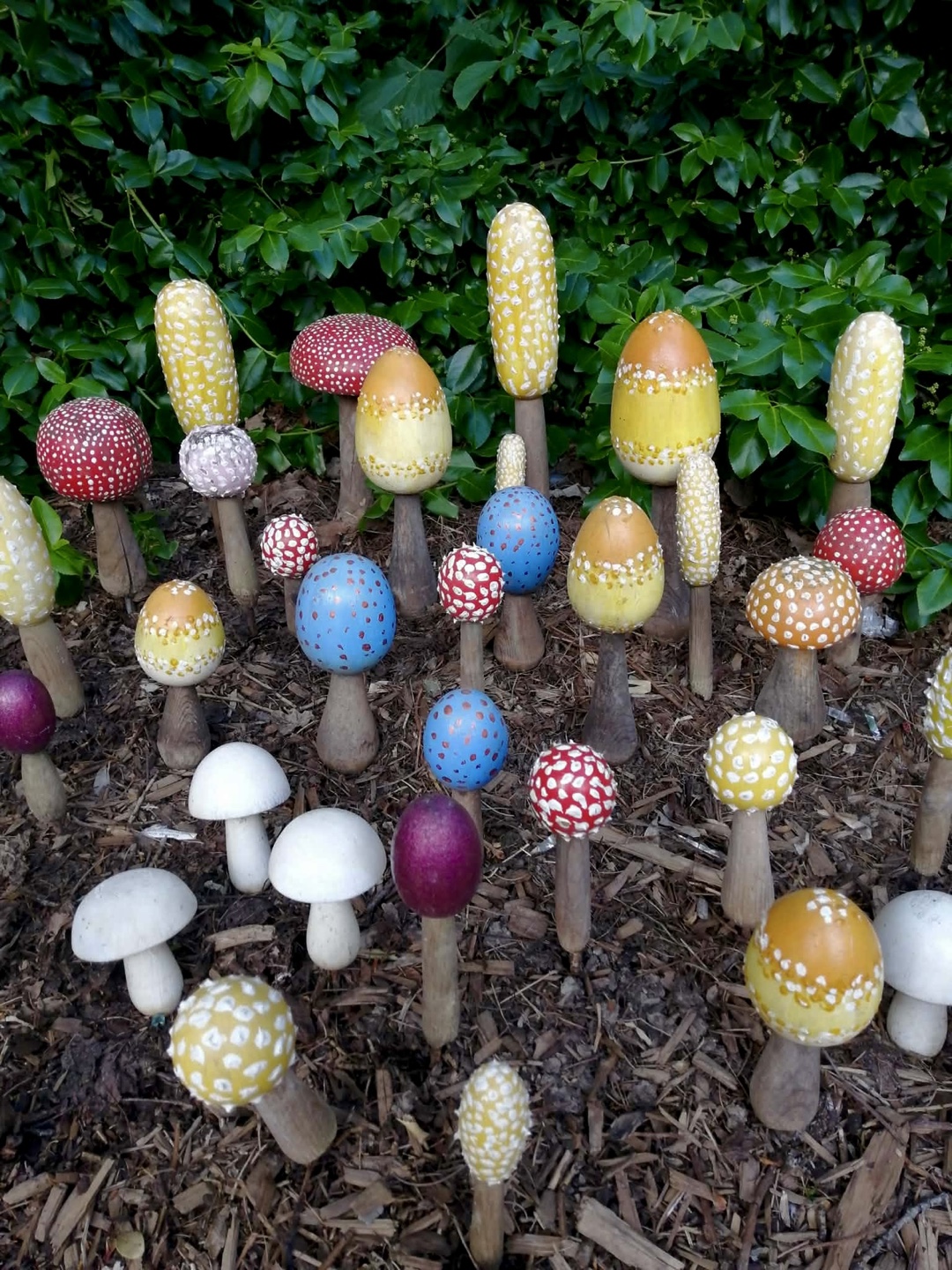 Vintage Hand-Painted Folk Art Garden Mushroom Collection- 28pcs
