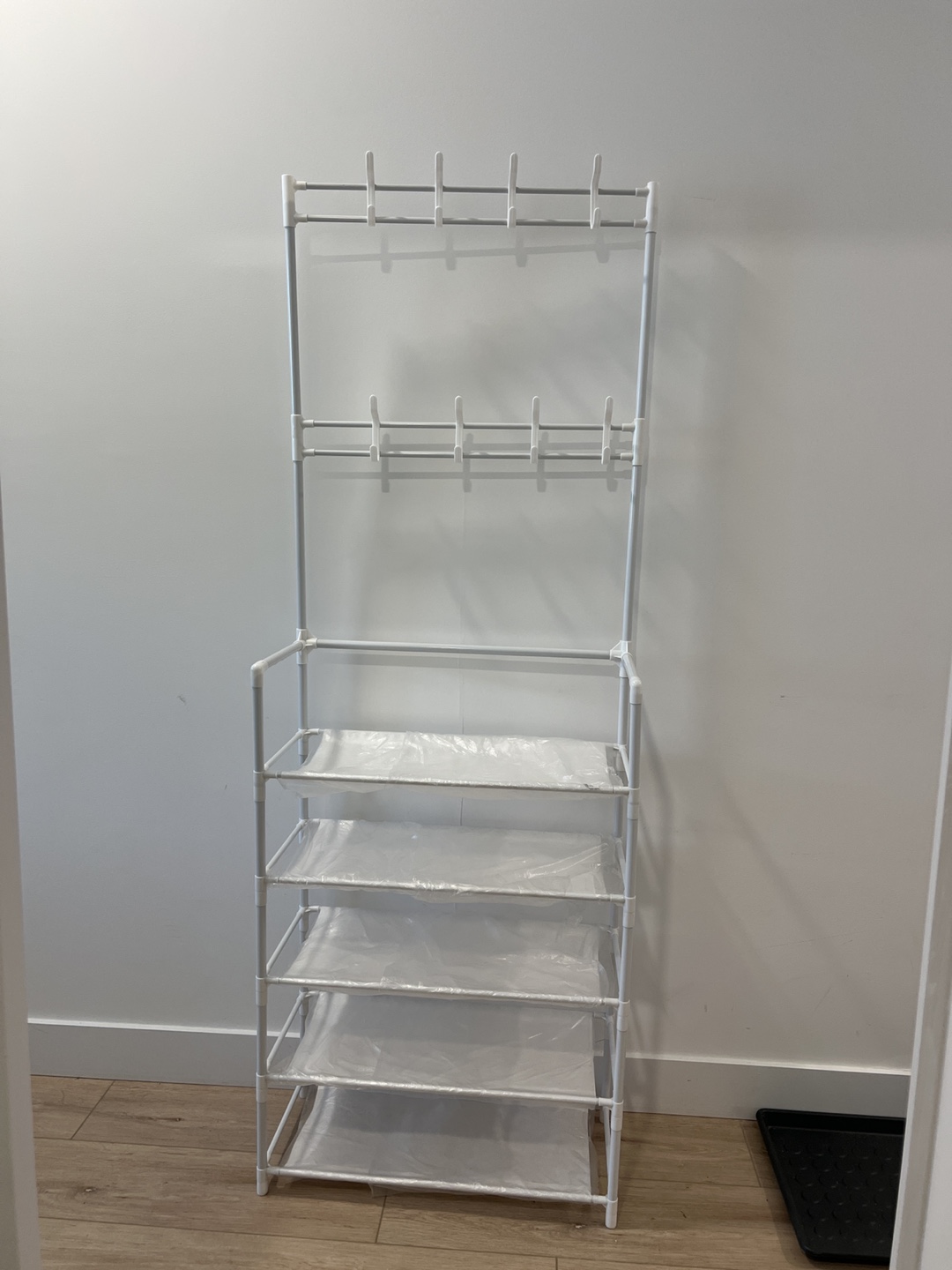 White 5-Tier Shoe Rack with Hanging Hooks