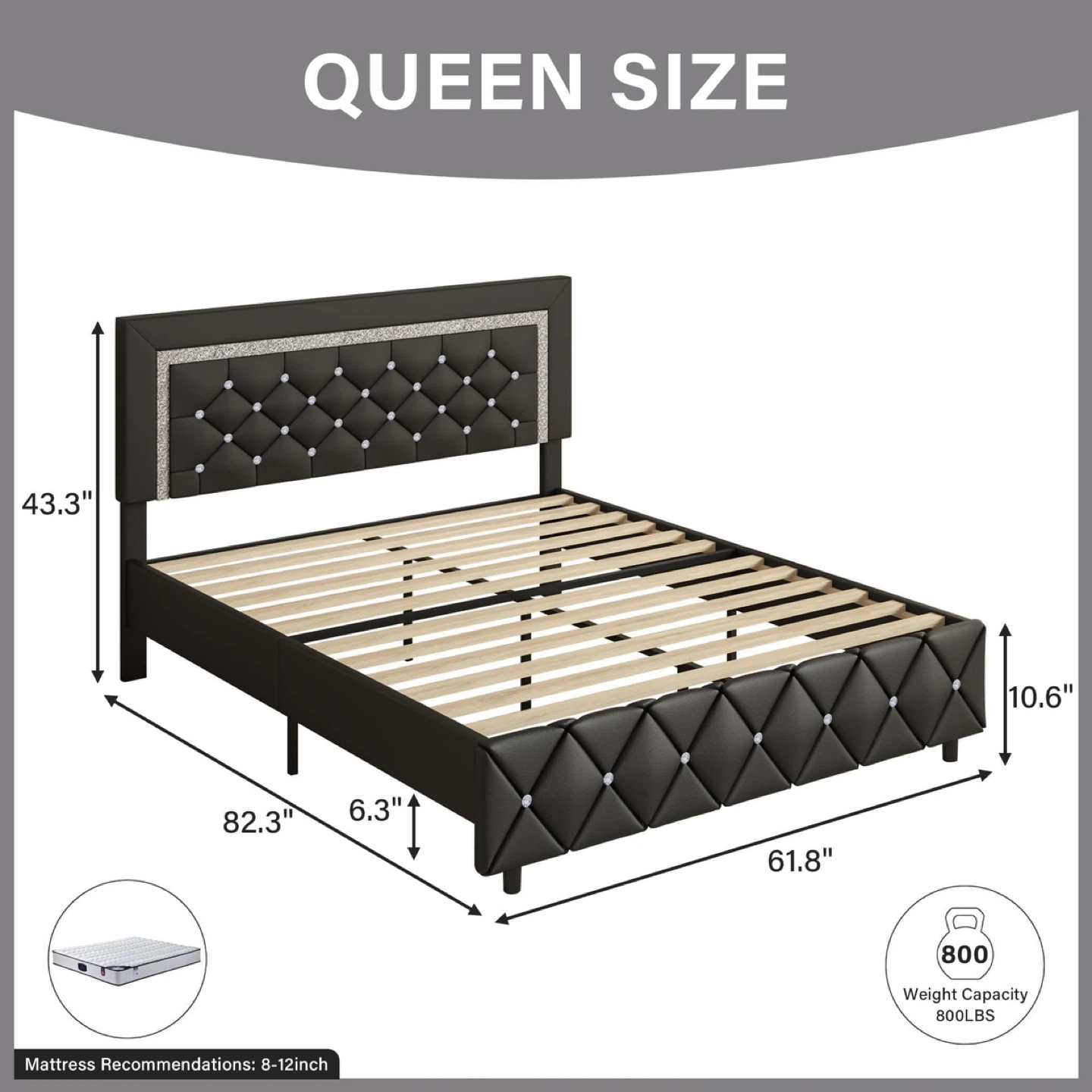 BarnFurin Queen Bed Frame with Headboard