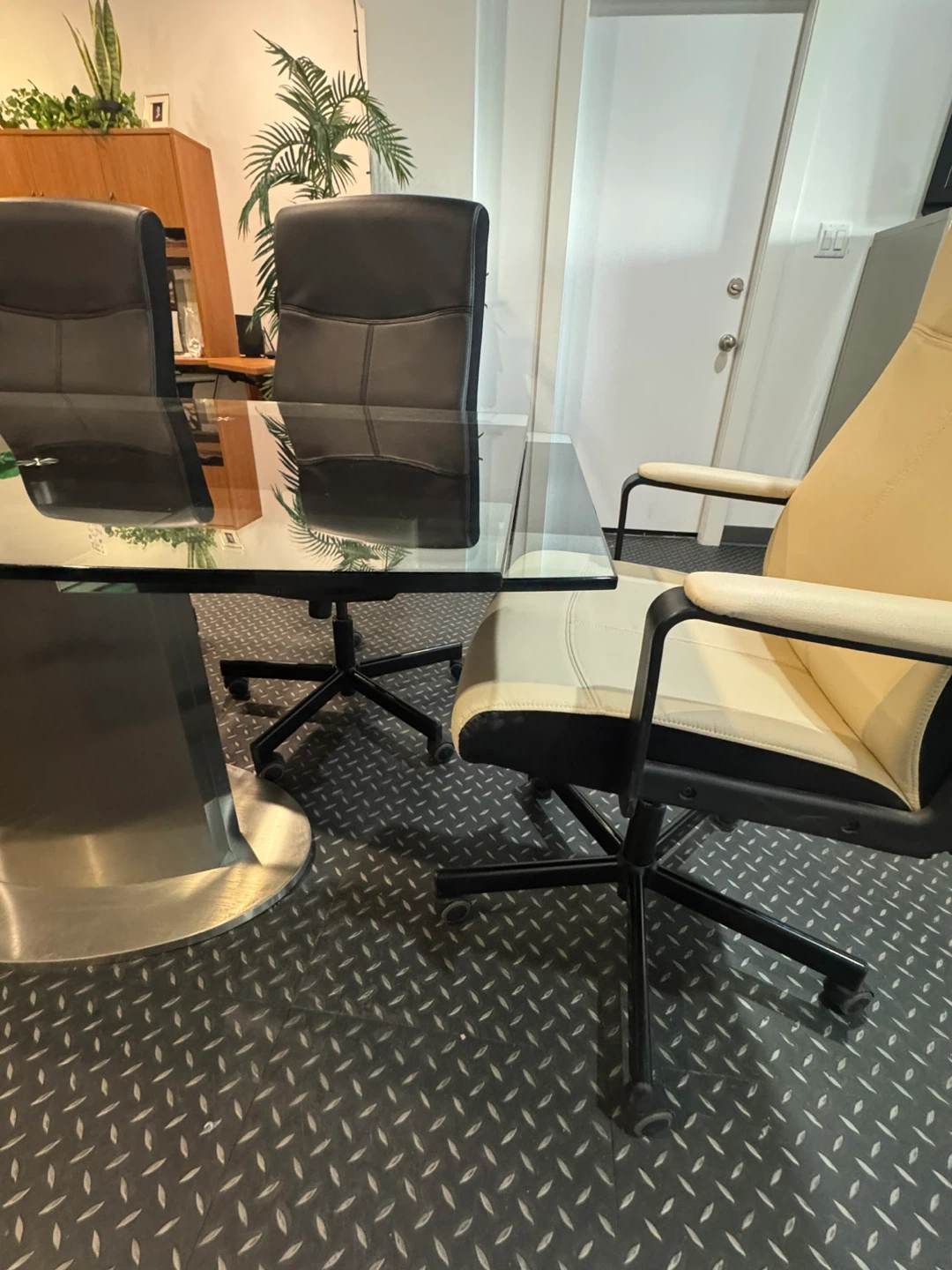 Glass Conference Table with Metal Pedestal Base - photo 2