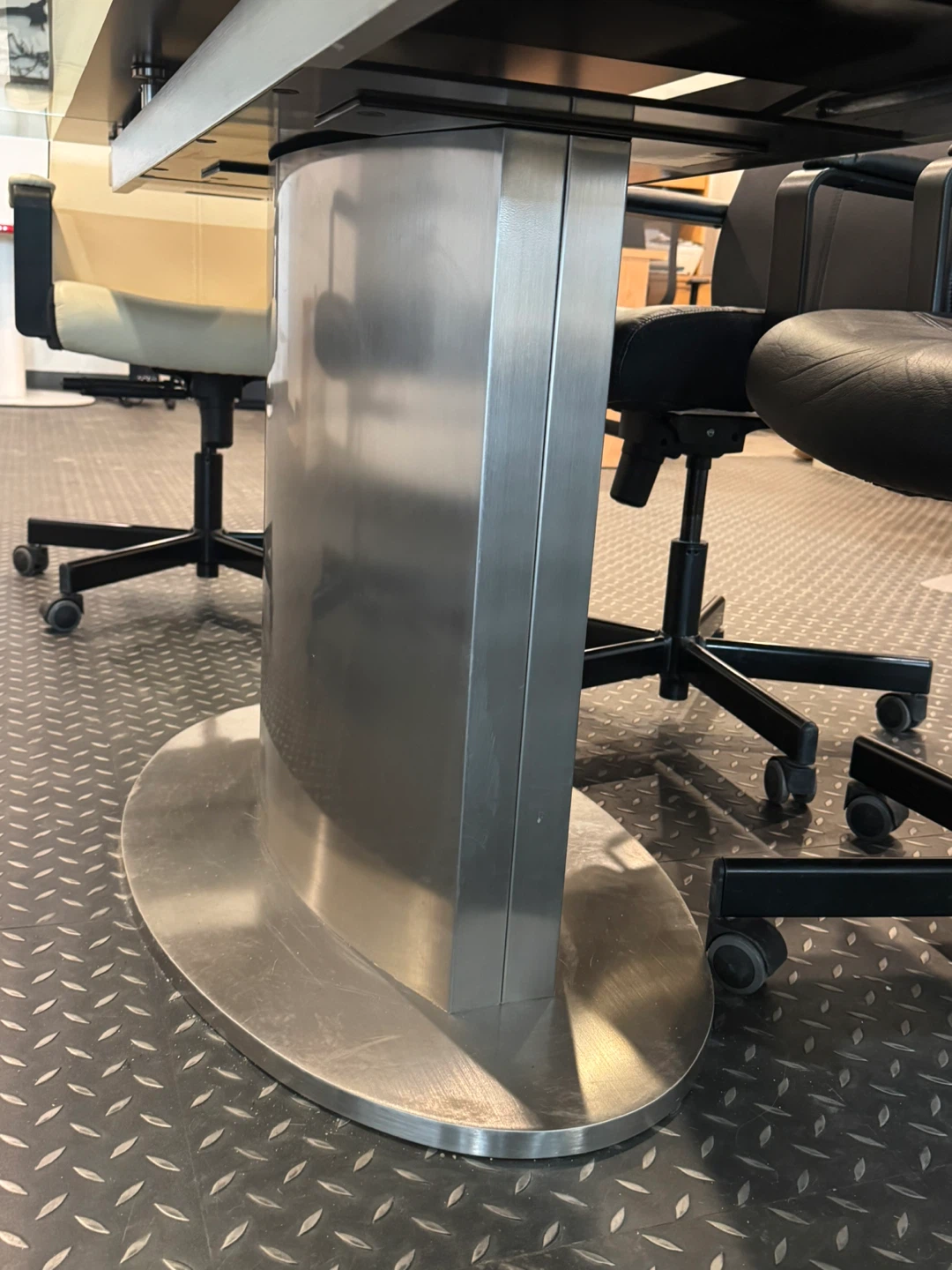Glass Conference Table with Metal Pedestal Base