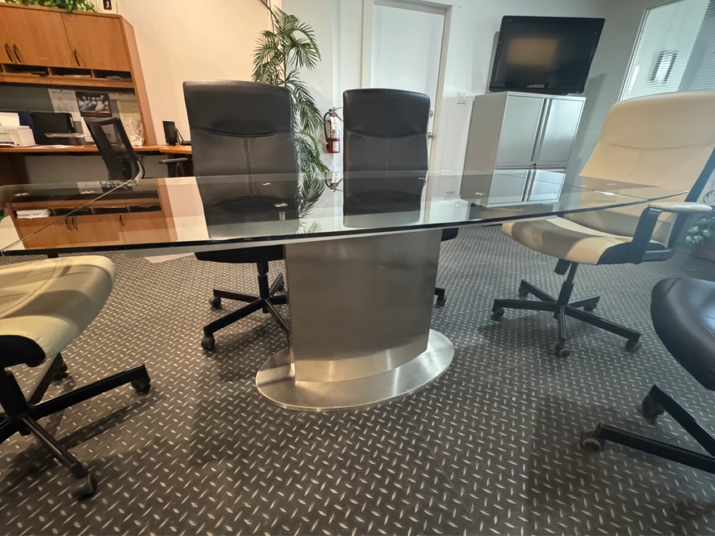 Glass Conference Table with Metal Pedestal Base - photo 4