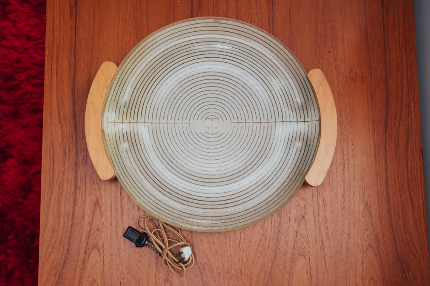 1960s Atomic Thermotray Warming Tray with Frosted Spiral Glass