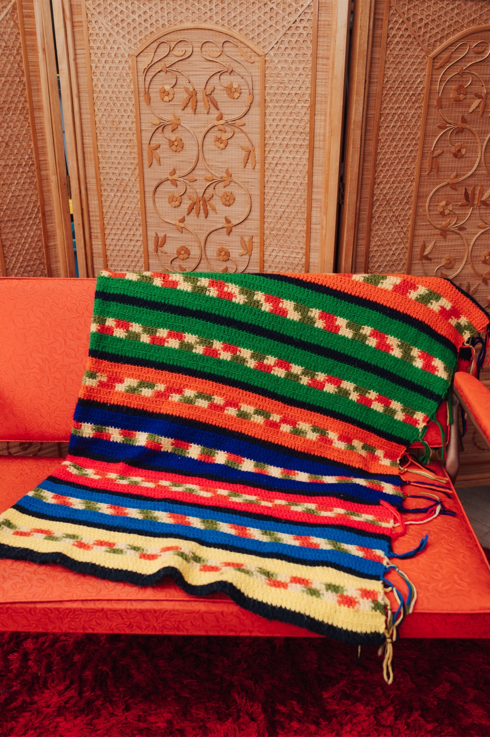 1970s Graphic Crochet Throw Blanket