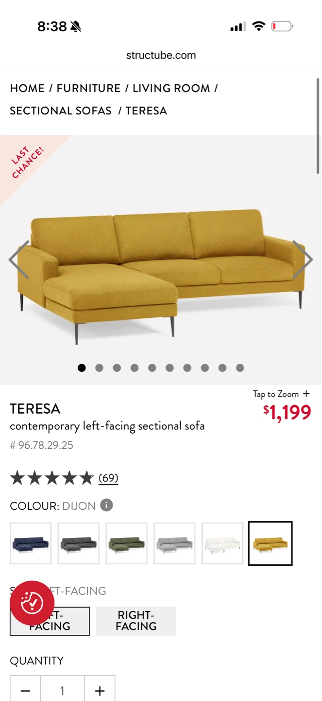Structube Teresa Left-Facing Sectional Sofa - Dijon - photo 2