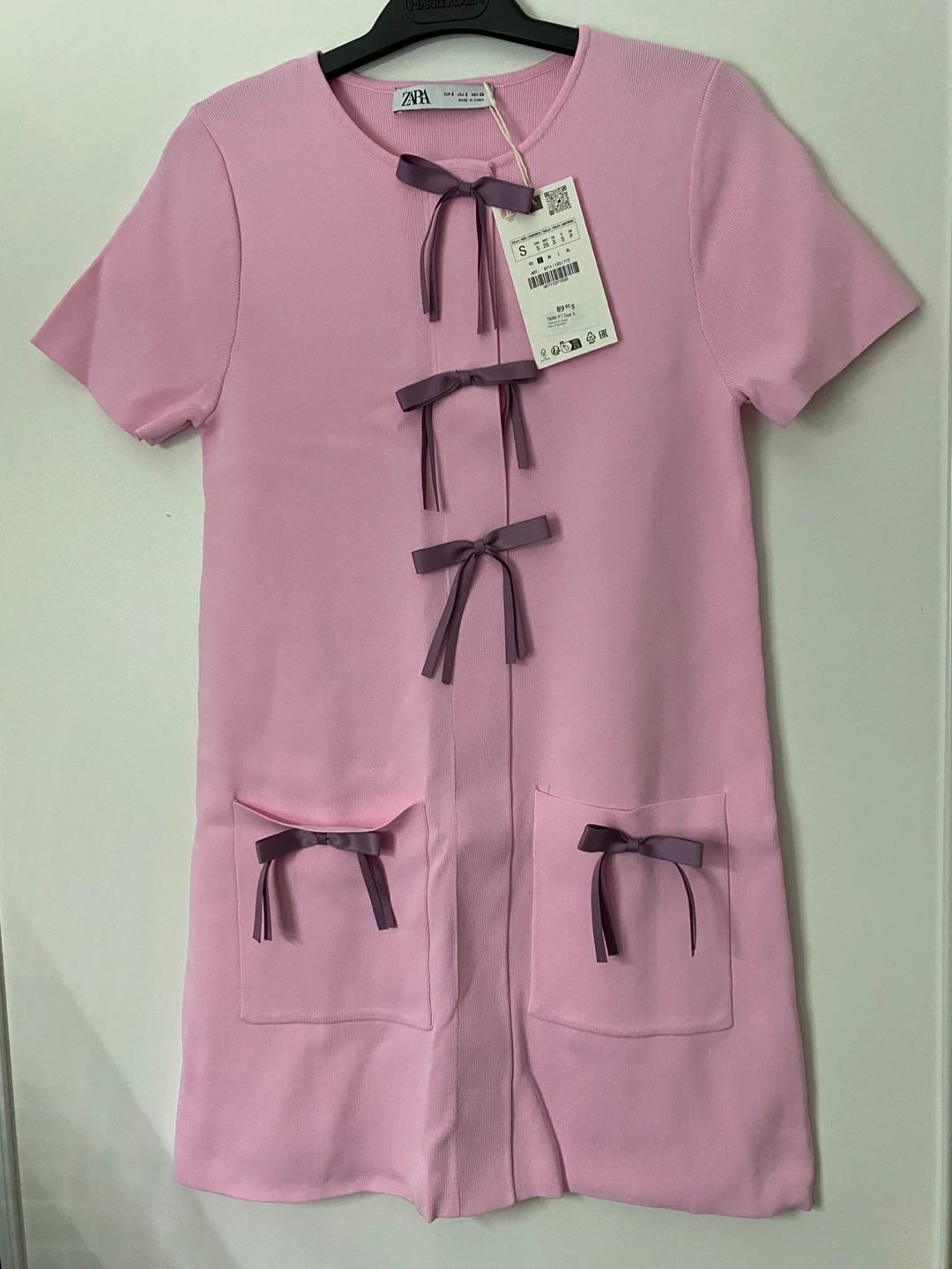 ZARA Pink Dress with Bows - Size S