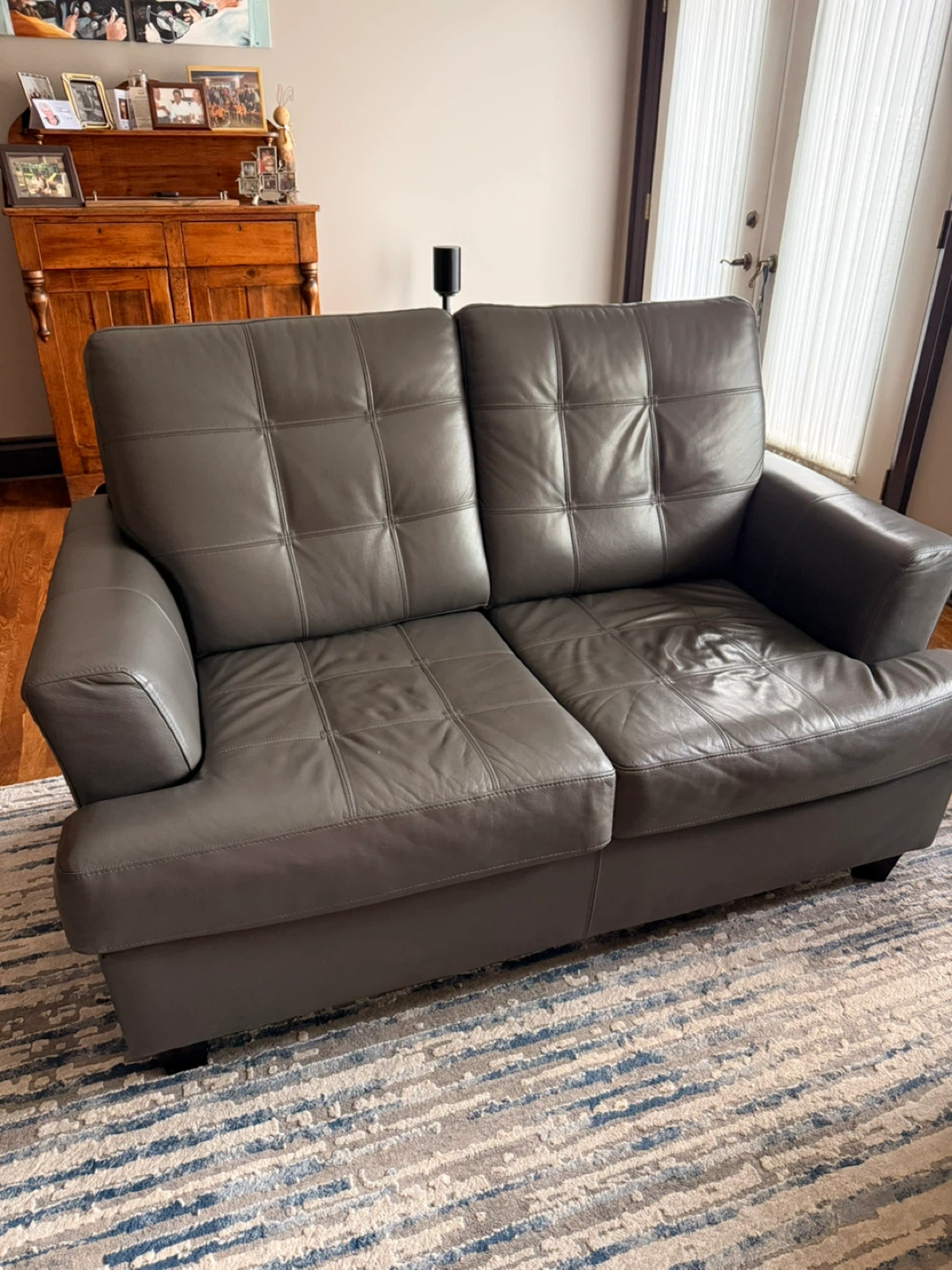 Charcoal Grey Leather Sofa, loveseat and armchair - photo 2