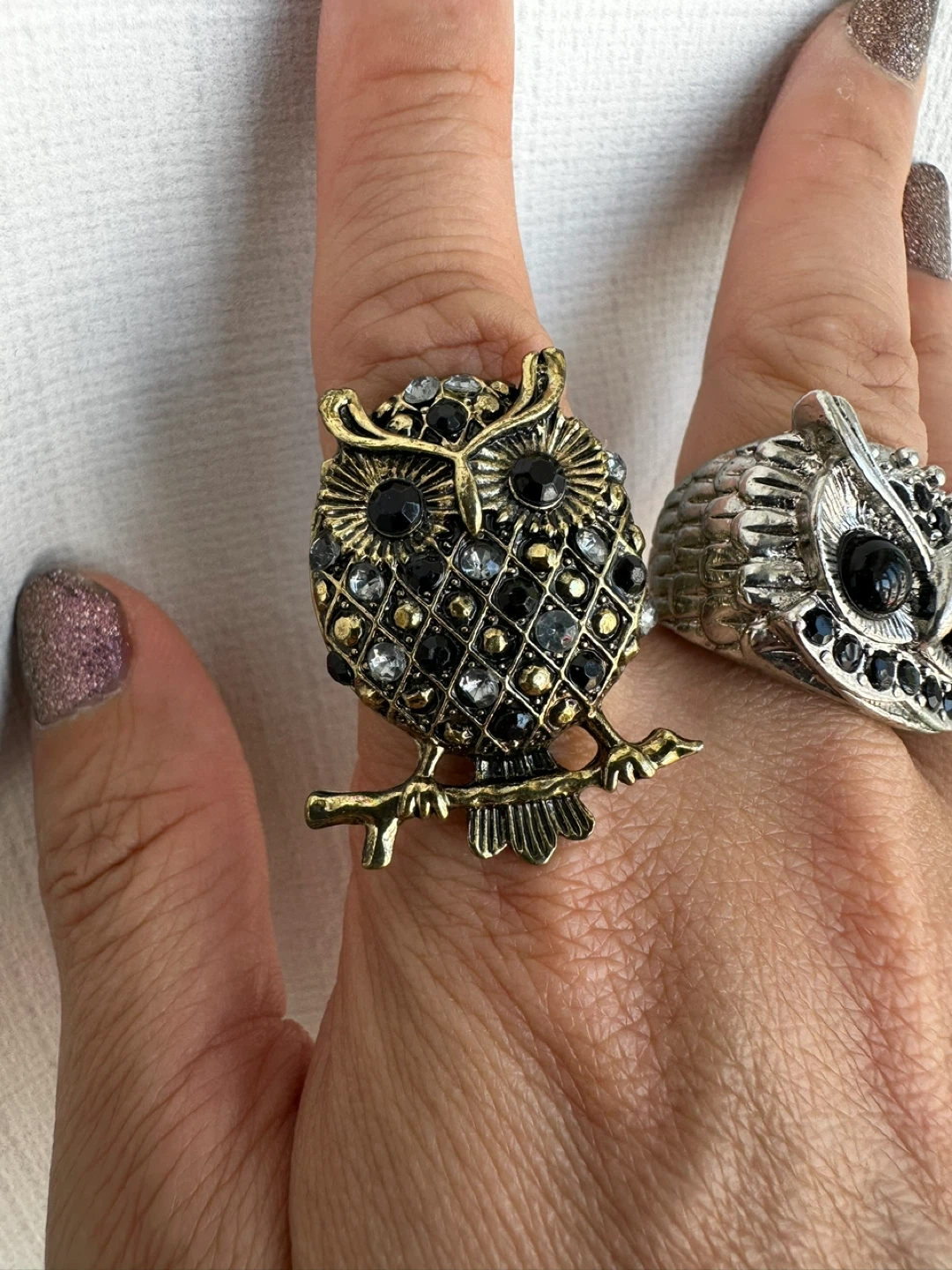 Gold and Silver Owl Statement Rings - photo 2