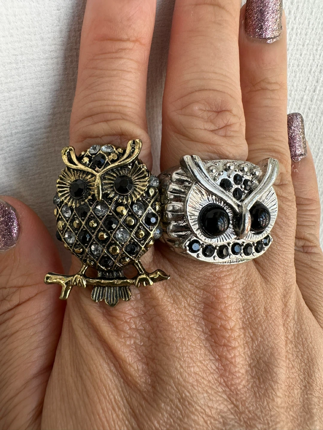 Gold and Silver Owl Statement Rings