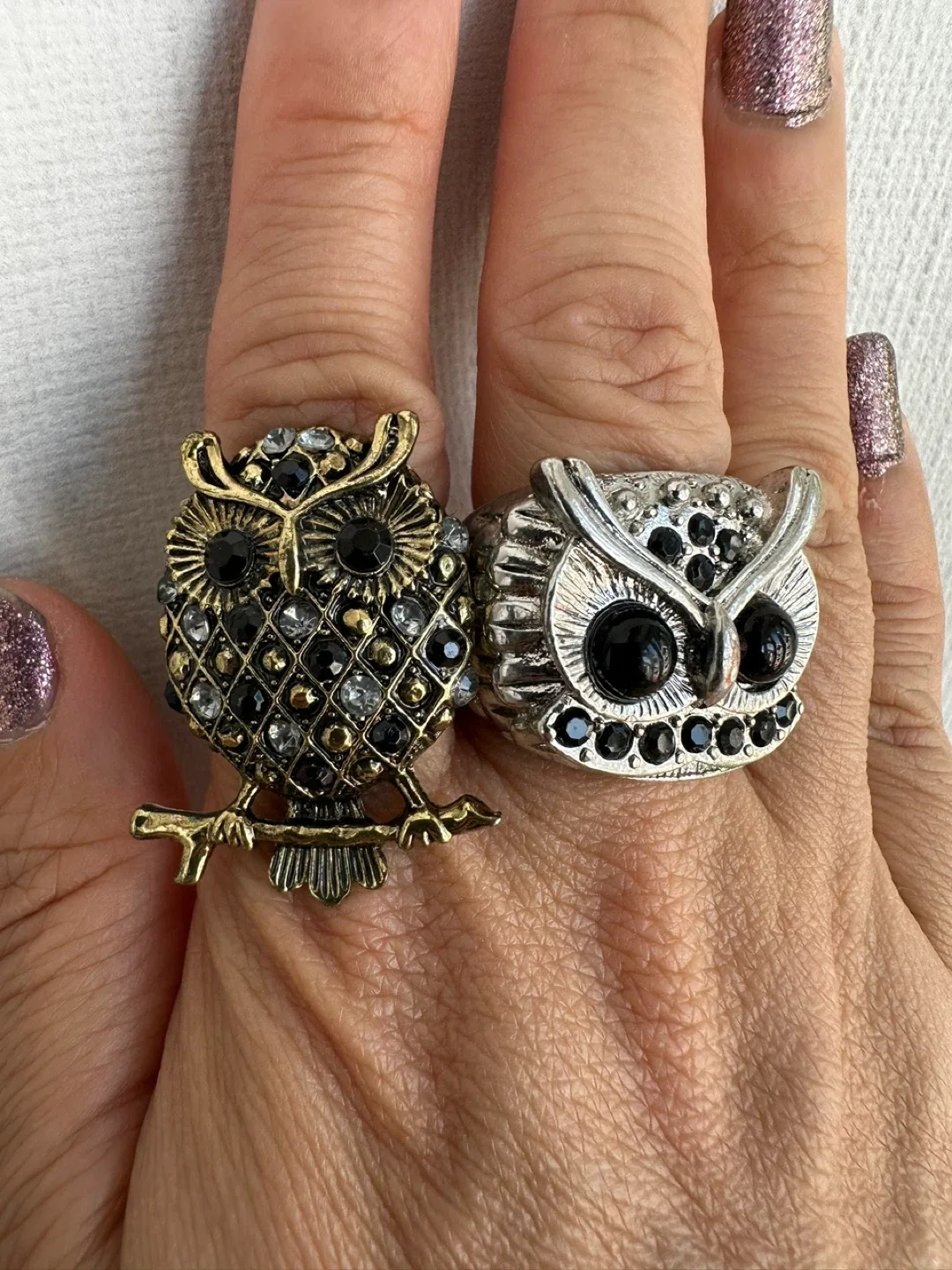 Gold and Silver Owl Statement Rings