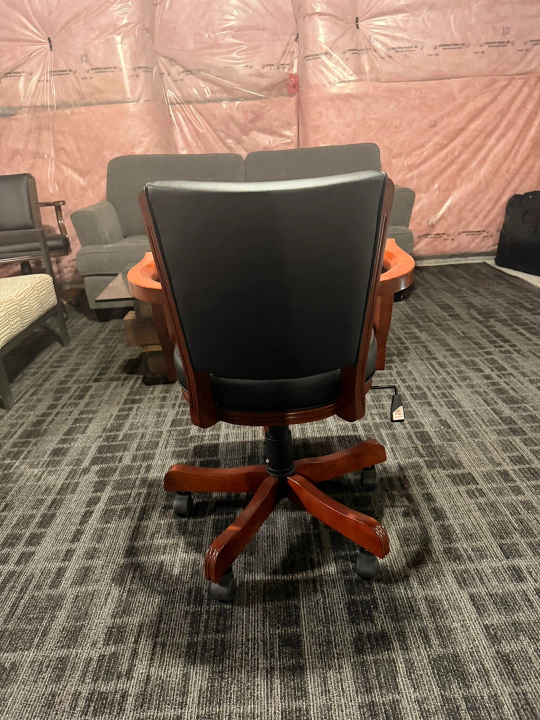 Executive Office Chair - Wood and Black Faux Leather - photo 3
