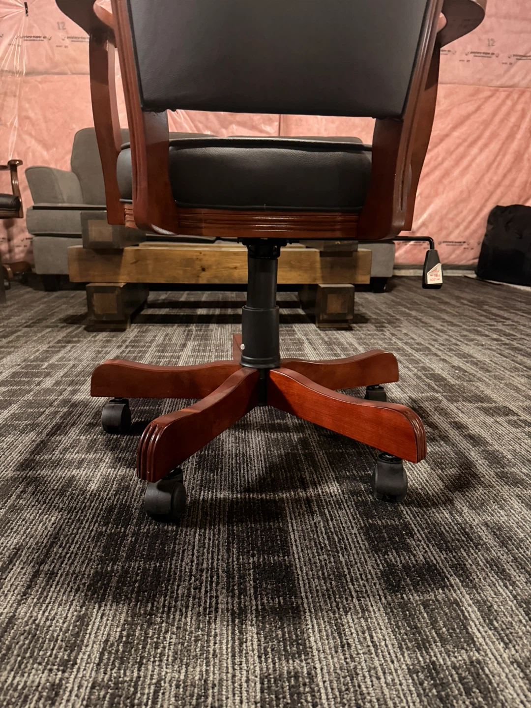 Executive Office Chair - Wood and Black Faux Leather - photo 4