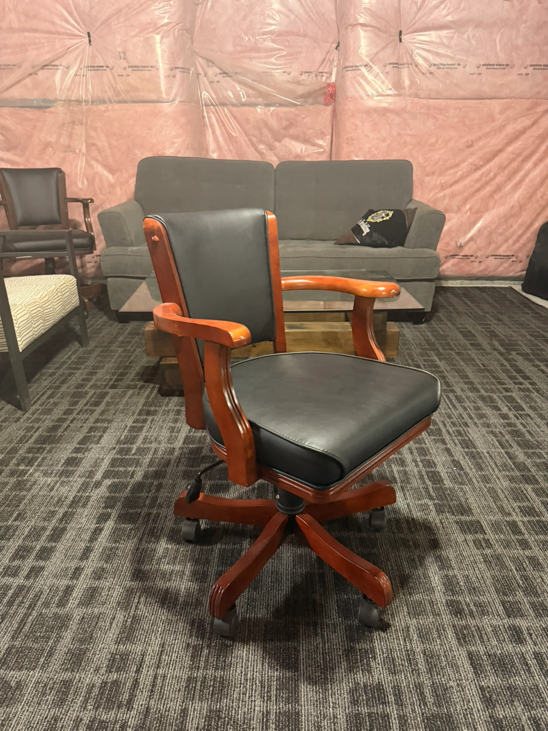 Executive Office Chair - Wood and Black Faux Leather - photo 2
