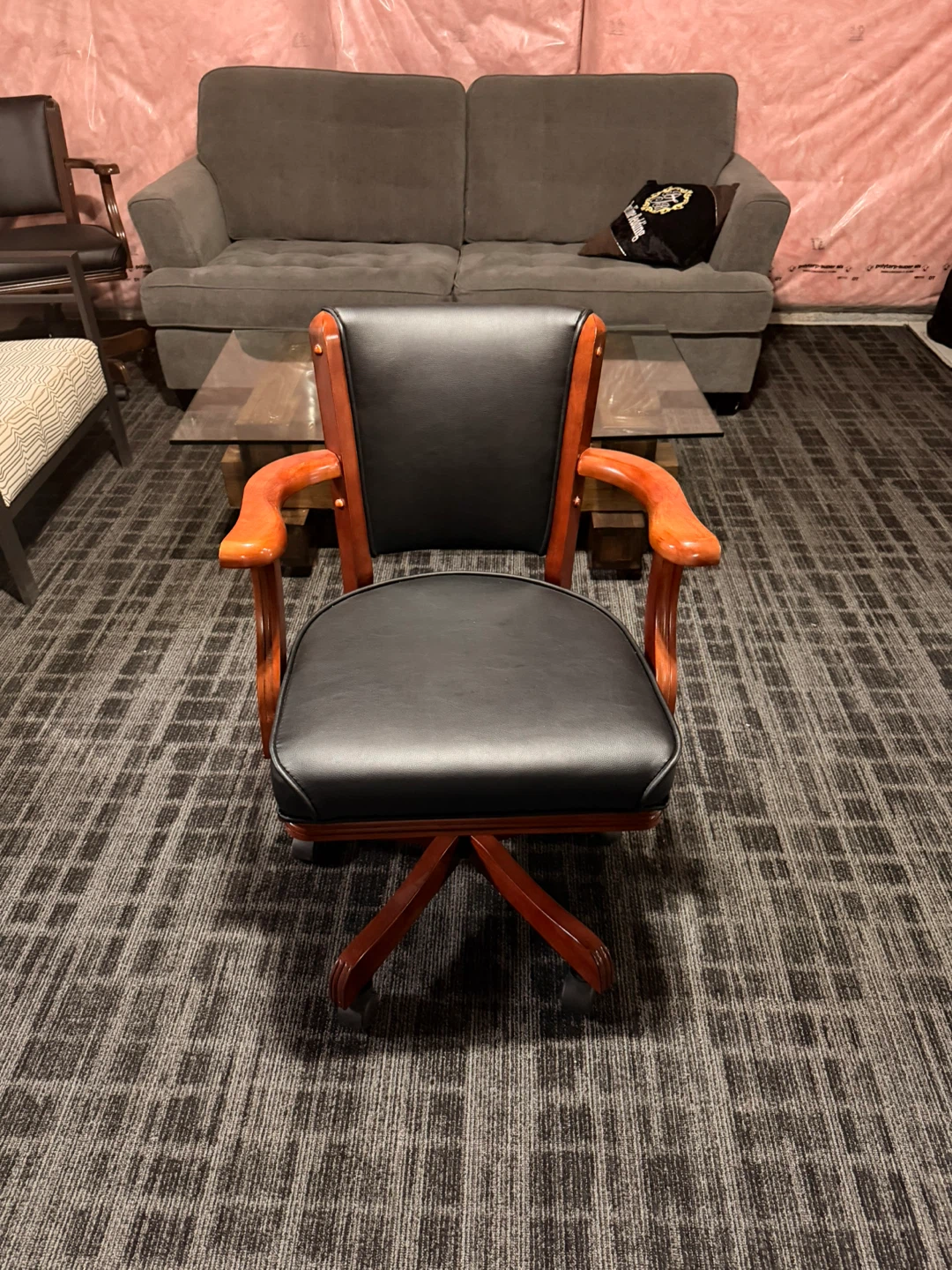 Executive Office Chair - Wood and Black Faux Leather
