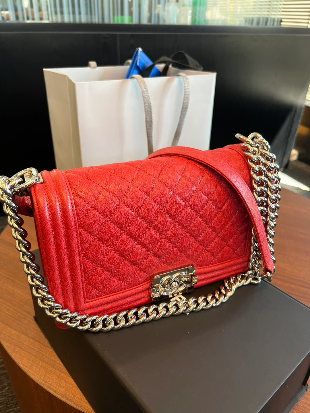Red Leather Chanel Boy Bag - photo 2
