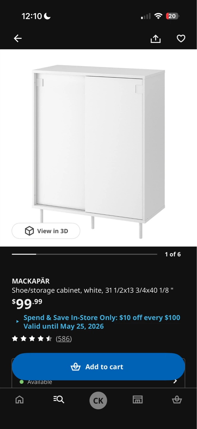 White Two-Door Shoes Cabinet with Sliding Door