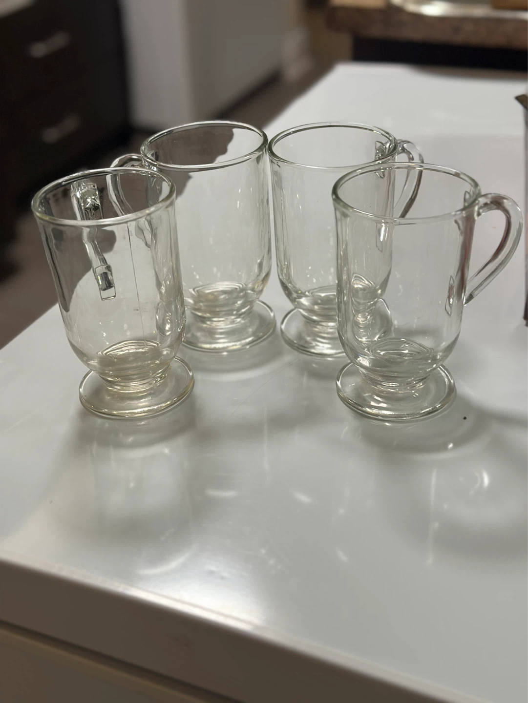 Set of 4 Clear Glass Mugs with Handles